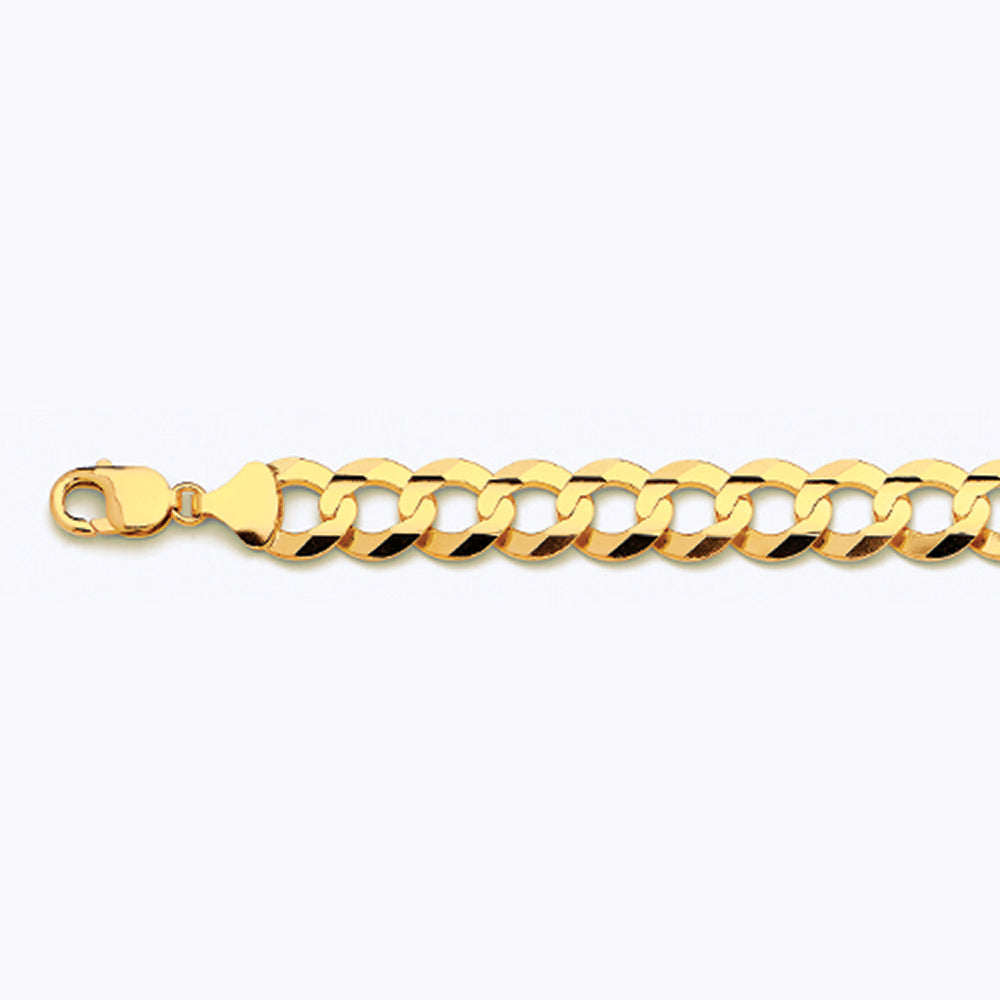 14K 14MM YELLOW GOLD SOLID CURB 22" CHAIN NECKLACE (AVAILABLE IN LENGTHS 7" - 30")