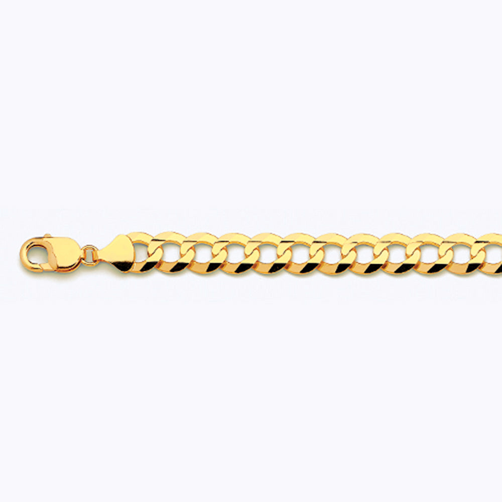 14K 11MM YELLOW GOLD SOLID CURB 20" CHAIN NECKLACE (AVAILABLE IN LENGTHS 7" - 30")
