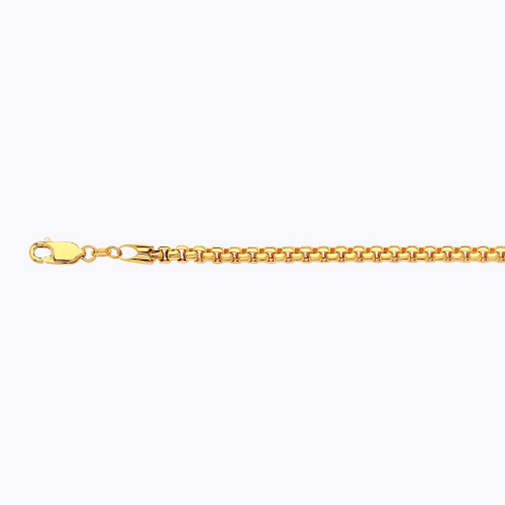 18K 3.5MM YELLOW GOLD SOLID VENETIAN BOX 7.5" CHAIN BRACELET (AVAILABLE IN LENGTHS 7" - 30")