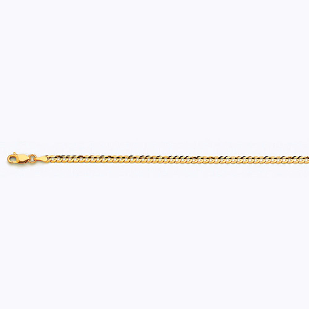 14K 3MM YELLOW GOLD SOLID CURB 30" CHAIN NECKLACE (AVAILABLE IN LENGTHS 7" - 30")