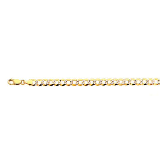 14K 7MM YELLOW GOLD SOLID PAVE CURB 24" CHAIN NECKLACE (AVAILABLE IN LENGTHS 7" - 30")