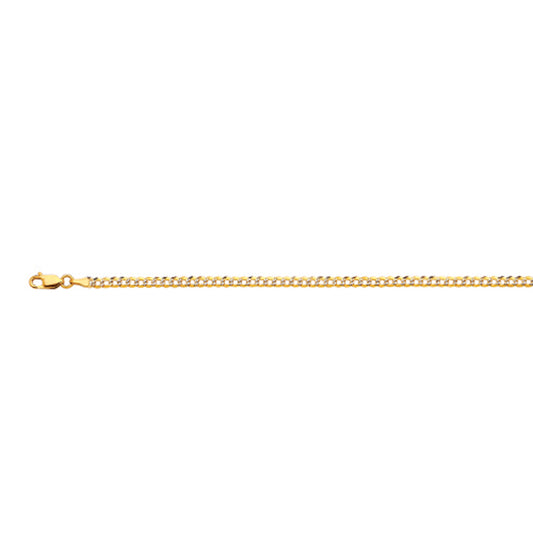 10K 3MM YELLOW GOLD SOLID PAVE CURB 18" CHAIN NECKLACE (AVAILABLE IN LENGTHS 7" - 30")