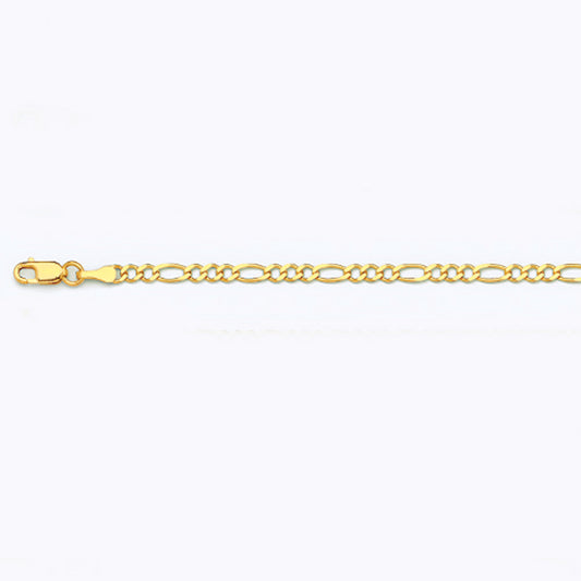 14K 2.5MM YELLOW GOLD SOLID FIGARO 24" CHAIN NECKLACE (AVAILABLE IN LENGTHS 7" - 30")