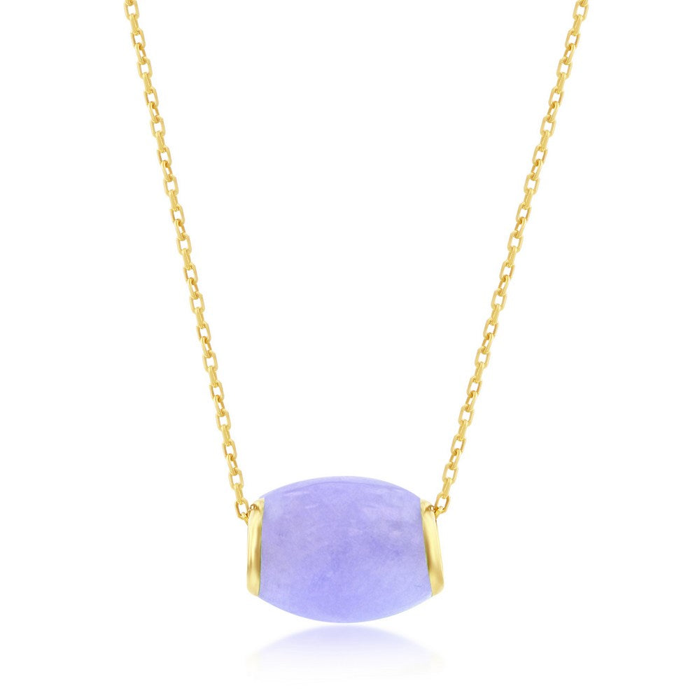 14K Yellow Gold, Oval Bead Slide Pendant - Lavendar Jade