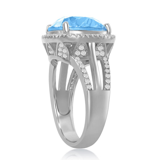 Sterling Silver CZ & 12mm Cushion Square Aqua Swarovski Element Ring