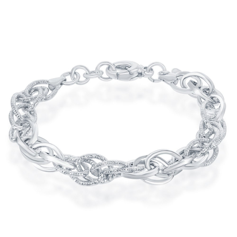 Sterling Silver Alternating Polished & Diamond-Cut Oval Linked Bracelet, MADE IN ITALY