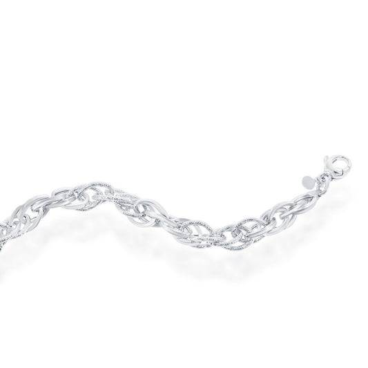Sterling Silver Alternating Polished & Diamond-Cut Oval Linked Bracelet, MADE IN ITALY