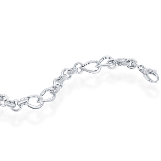 Sterling Silver Alternating Rolo & Twisted Oval Linked High Polished Bracelet, MADE IN ITALY