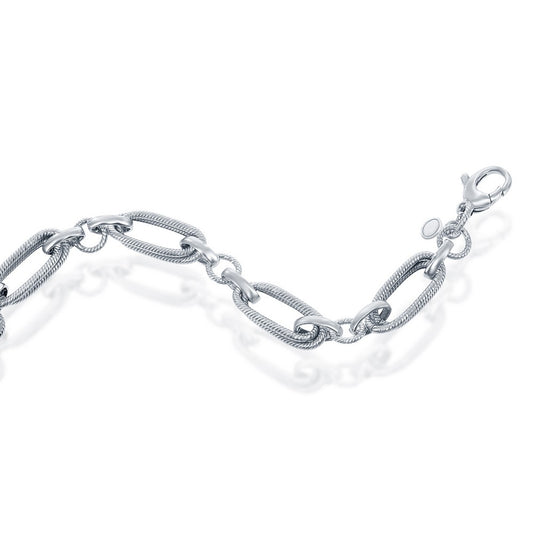 Sterling Silver Rope Design Oval and Round Linked Bracelet, MADE IN ITALY