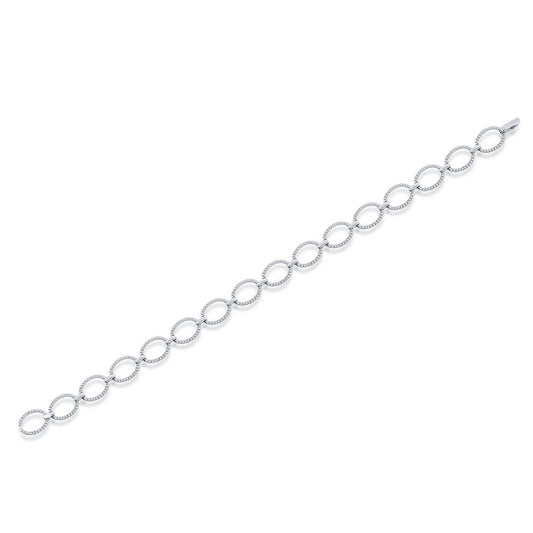 Sterling Silver, Open Oval Diamond Bracelet - (352 Stones)