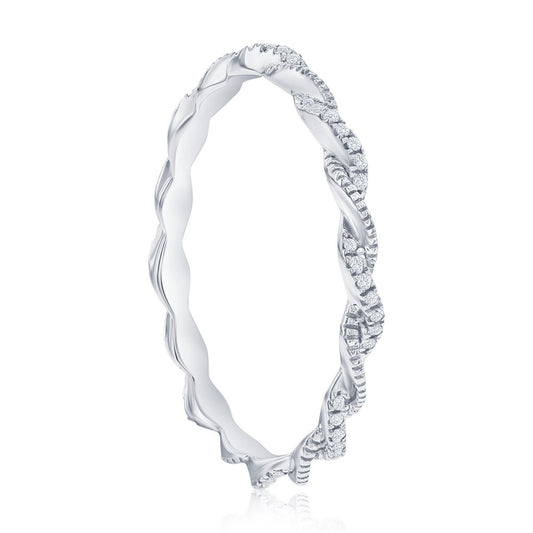 Sterling Silver Intertwined Diamond Ring - (56 Stones)