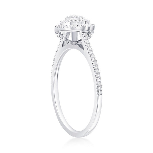 Sterling Silver Double Frame Heart Diamond Ring - (107 Stones)