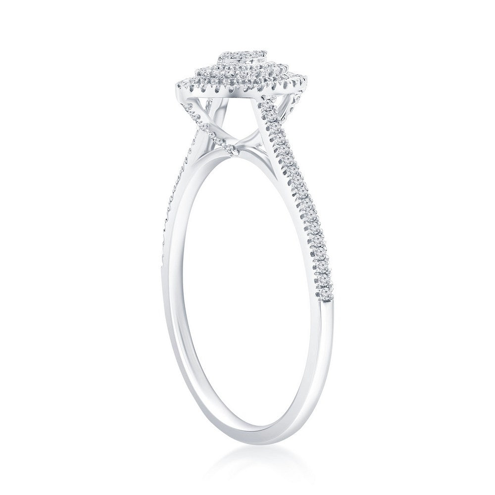Sterling Silver Double Frame Marquise Diamond Ring - (95 Stones)