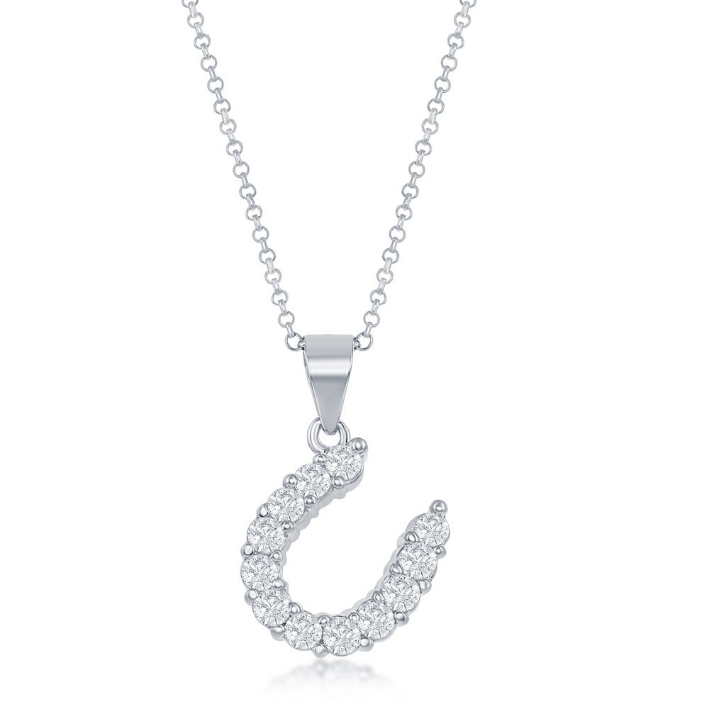Sterlng Silver Horse Shoe CZ Pendant