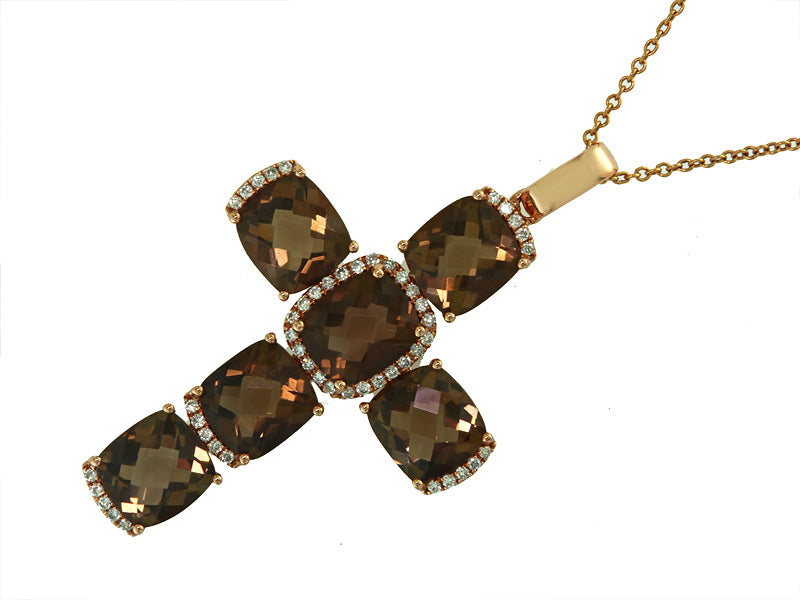 EFFY 14K ROSE GOLD DIAMOND,SMOKY QUARTZ PENDANT