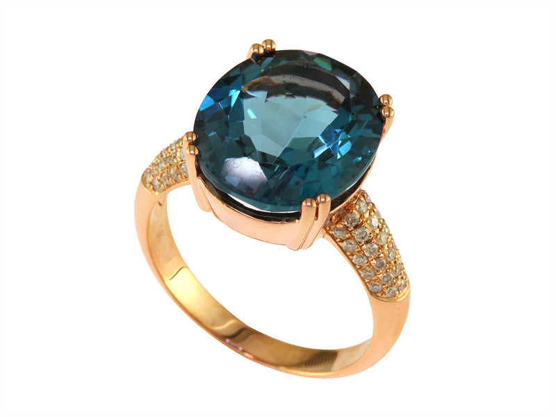EFFY 14K ROSE GOLD DIAMOND,LONDON BLUE TOPAZ RING