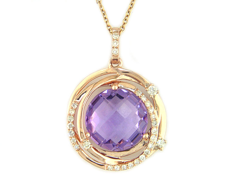 EFFY 14K ROSE GOLD DIAMOND,PINK AMETHYST PENDANT