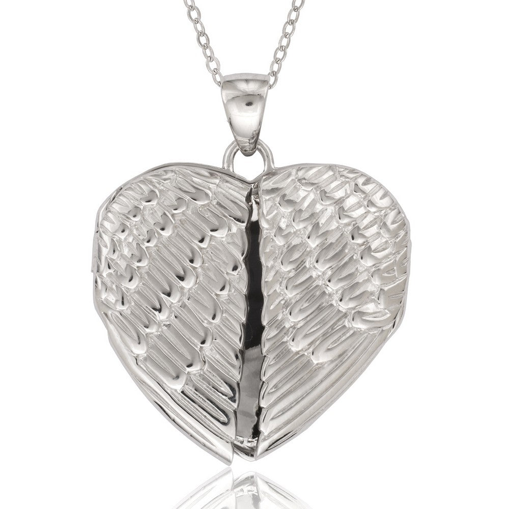Sterling Silver Angel Wings Locket Heart Pendant