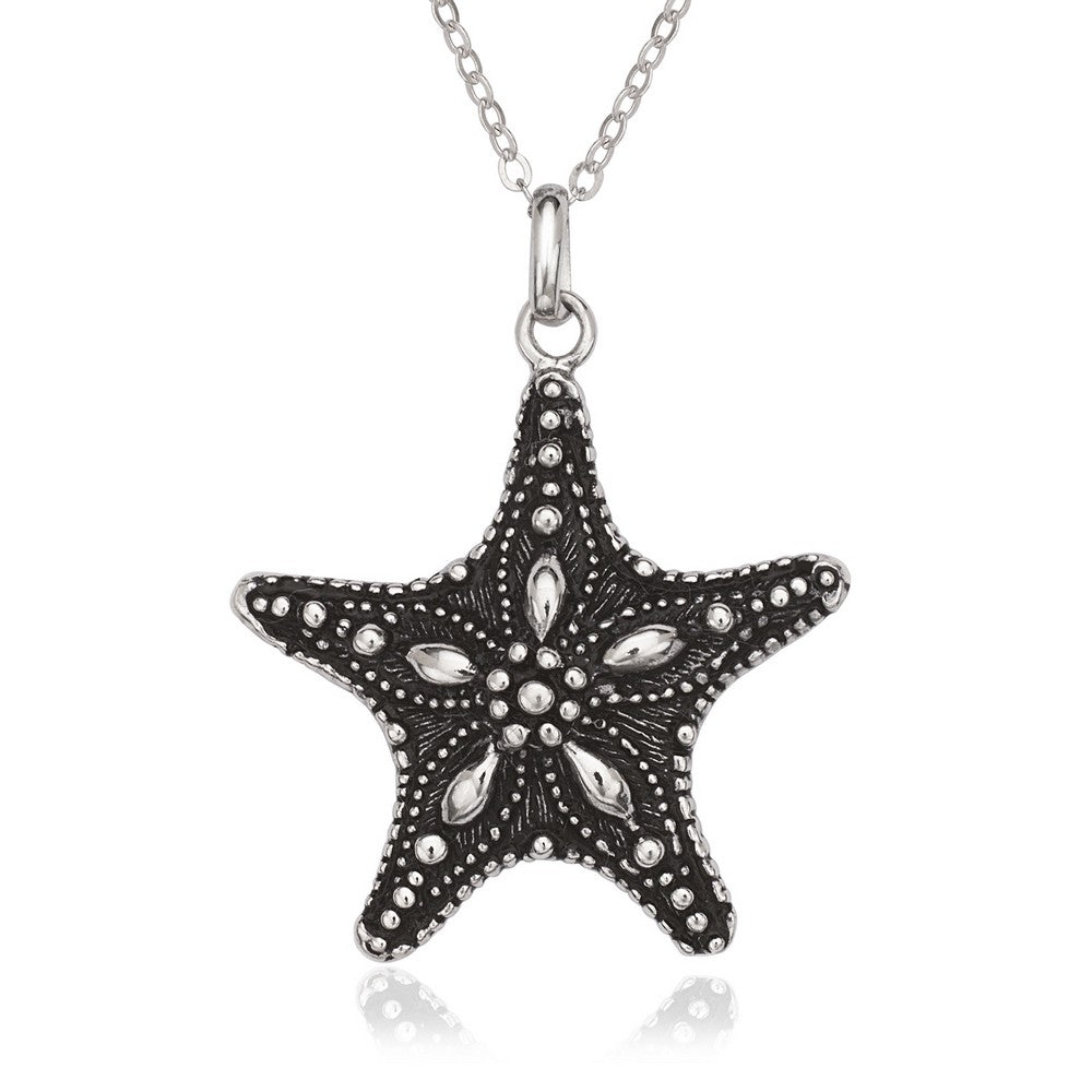 Sterling Silver Fancy Oxidized Starfish Pendant