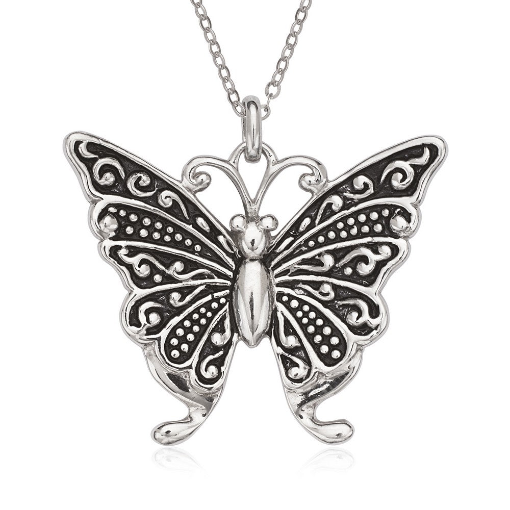 Sterling Silver, Fancy Oxidized Butterfly Pendant