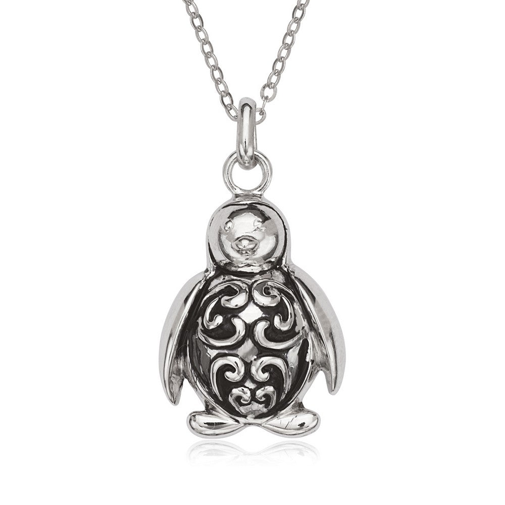 Sterling Silver Fancy Oxidized Penguin Pendant