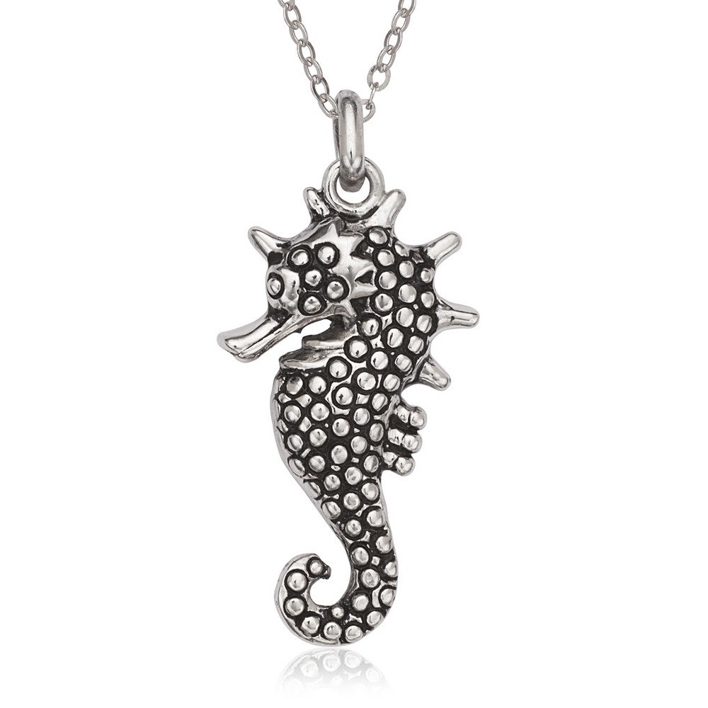 Sterling Silver Fancy Oxidized Seahorse Pendant