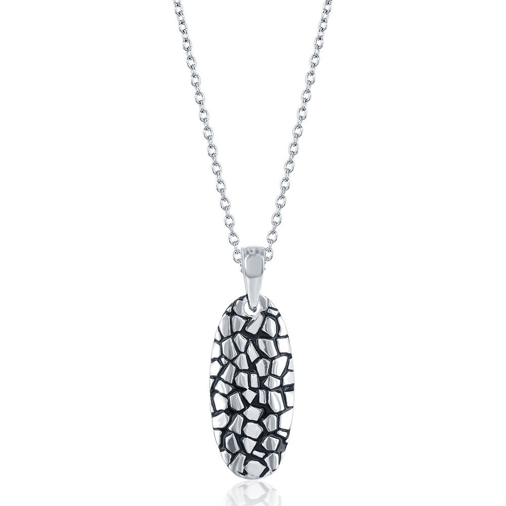 Sterling Silver Oval Cobblestone Design Pendant