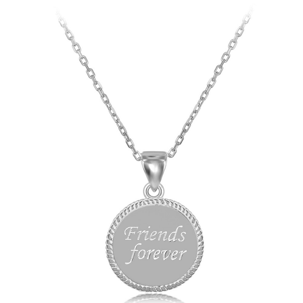 Sterling Silver Rope Border Disc "Friends Forever" Pendant W/Chain