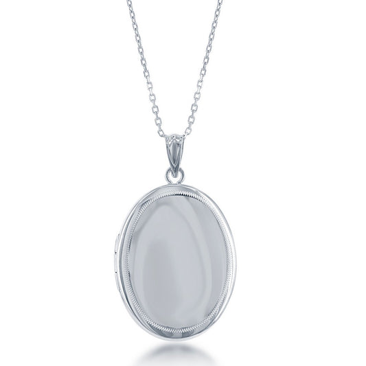 Sterling Silver Shiny Oval Locket W/chain