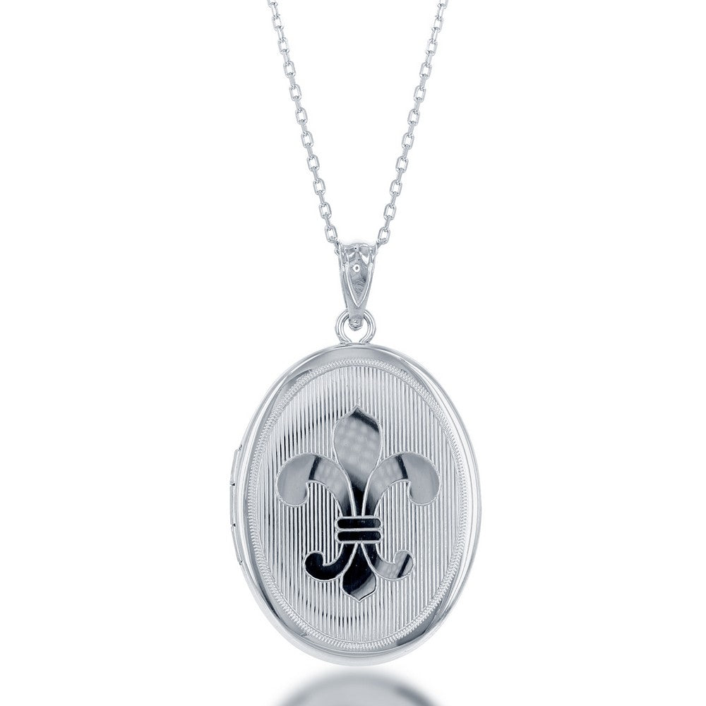 Sterling Silver, Fleur De Lis Oval w/Chain