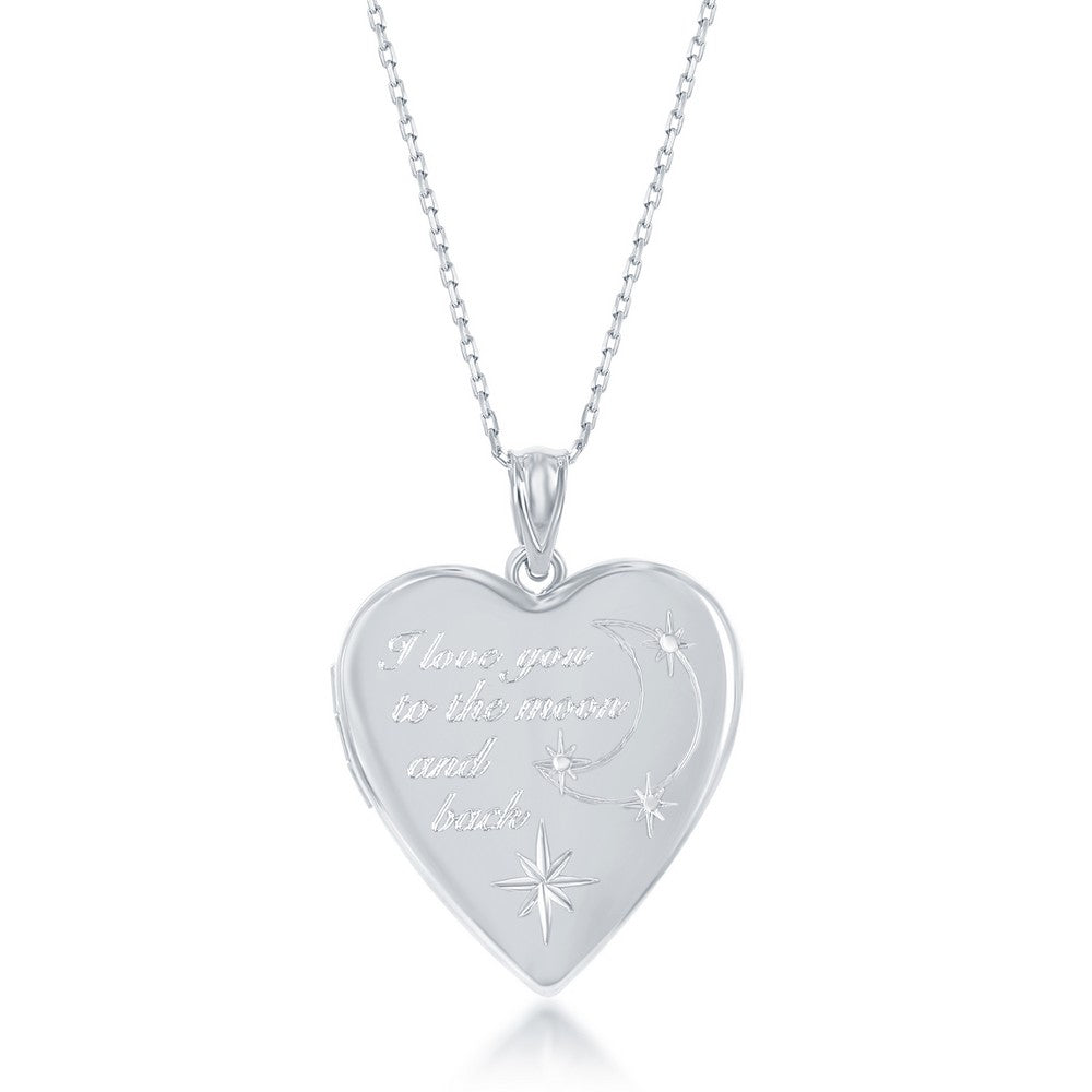 Stering Silver "I Love You To The Moon & Back" Heart Locket W/chain