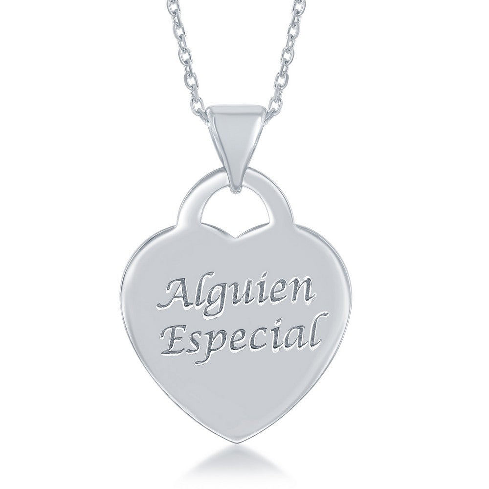 Sterling Silver "Alguien Especial" Inscribed Shiny Heart Pendant /chain