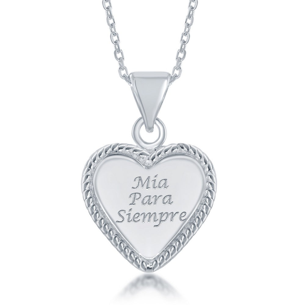 Sterling Silver "Mia Para Siempre" Inscribed Shiny Heart Pendant /chain
