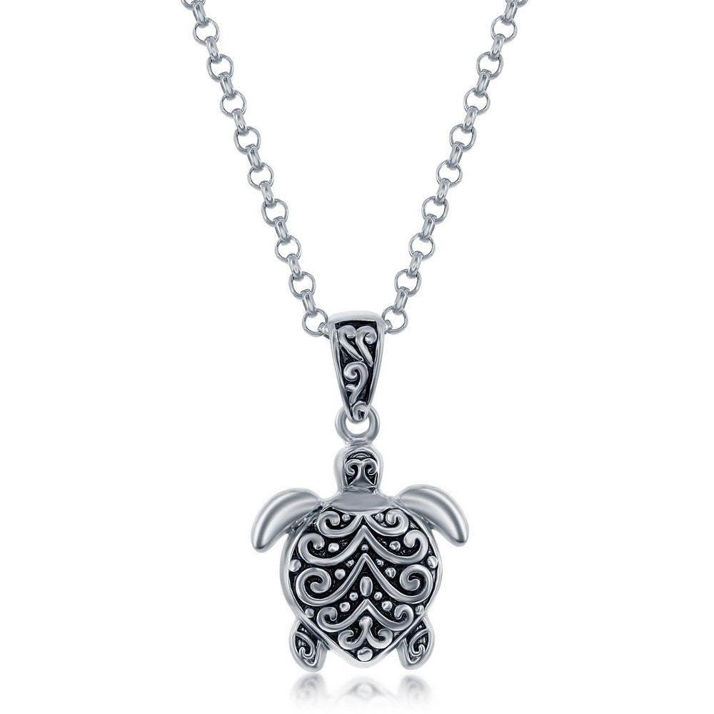 Sterling Silver, Oxidized Turtle Pendant w/Chain