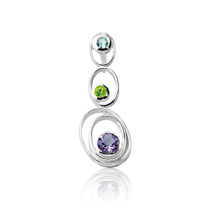 Sterling Silver Circle Peridot, BT, Amethyst Pendant