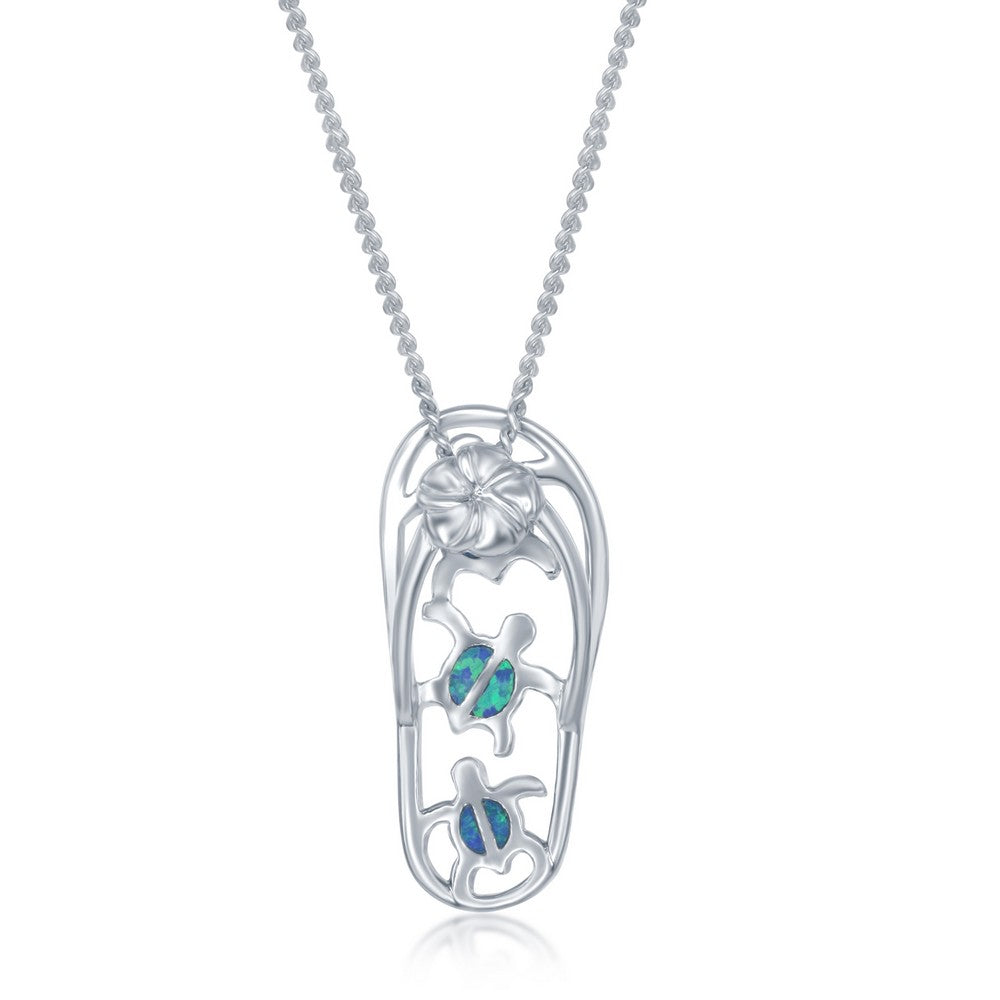 Sterling Silver Flip-Flops with Blue Inlay Opal Designs Pendant