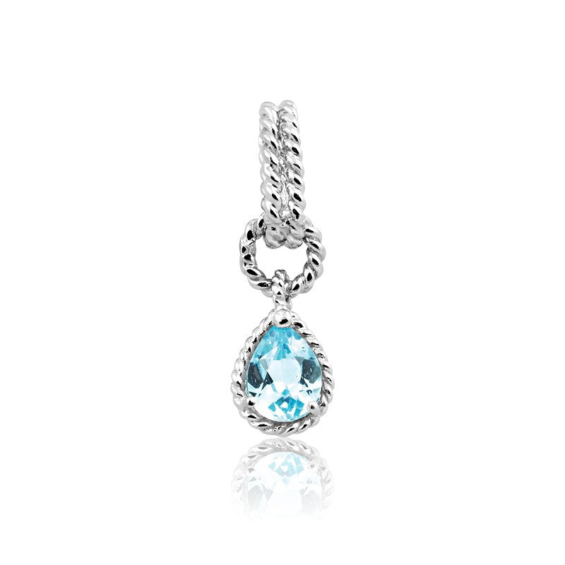 Sterling Silver Pear Shaped Gem, Wire Pendant - Blue Topaz