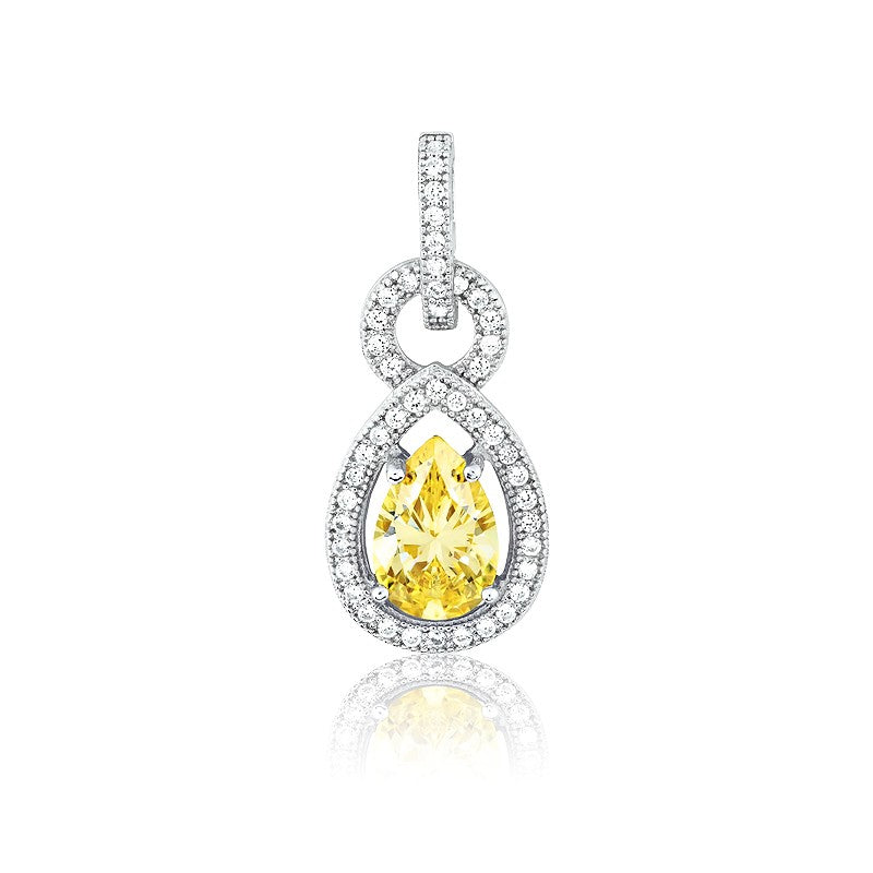 Sterling Silver Micro Pave Teardrop w/Yellow CZ Center Pendant (50 stones)