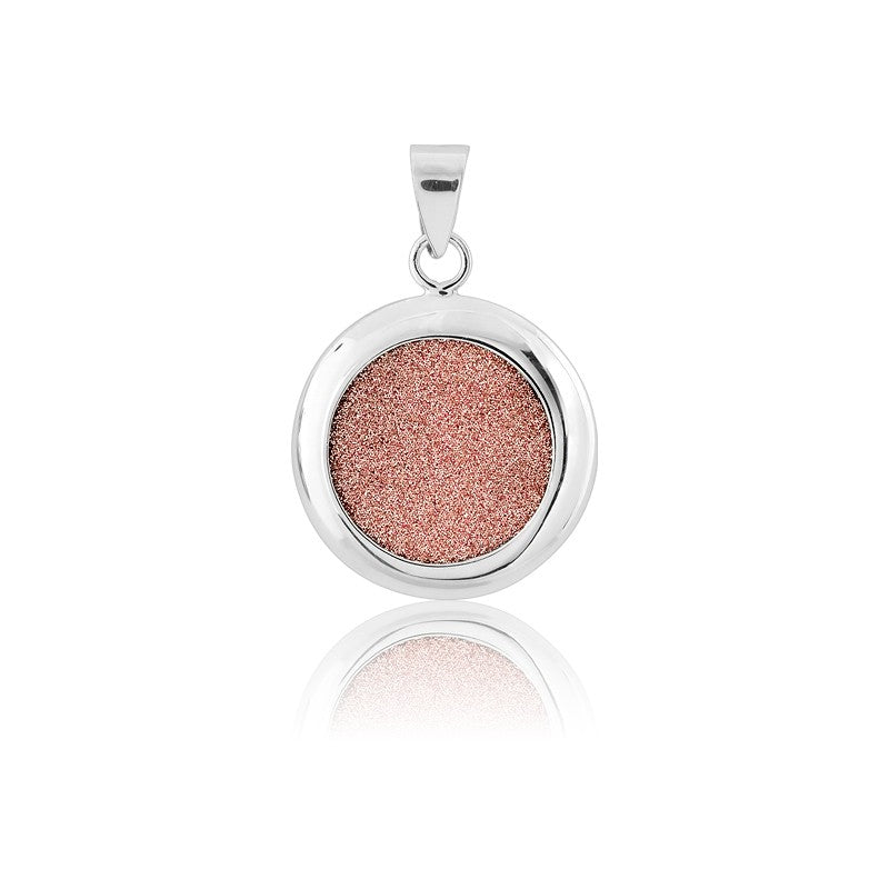 Sterling Silver Round Sparkly Pink Pendant
