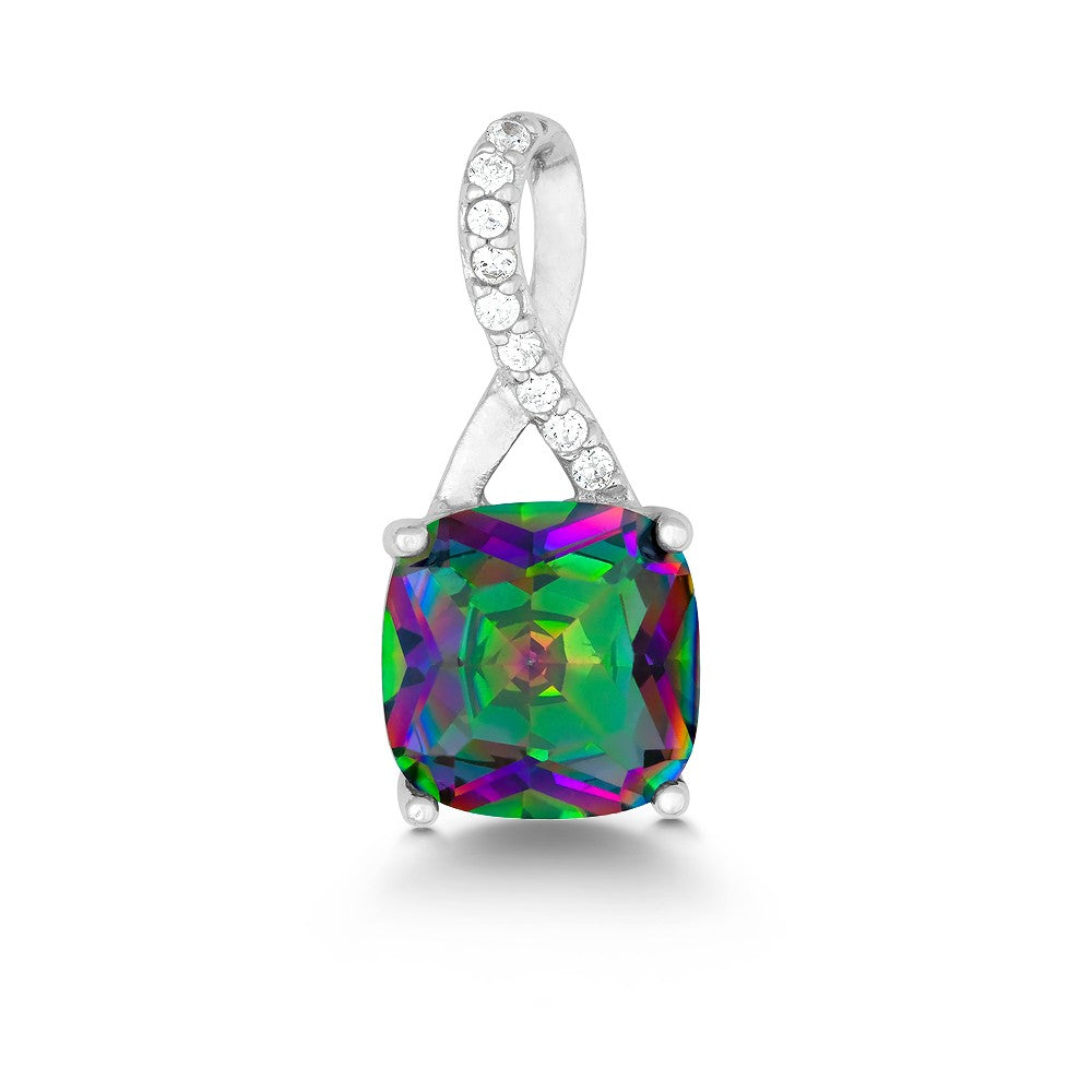 Sterling Silver Half CZ Figure 8 with Square Rainbow CZ Pendant
