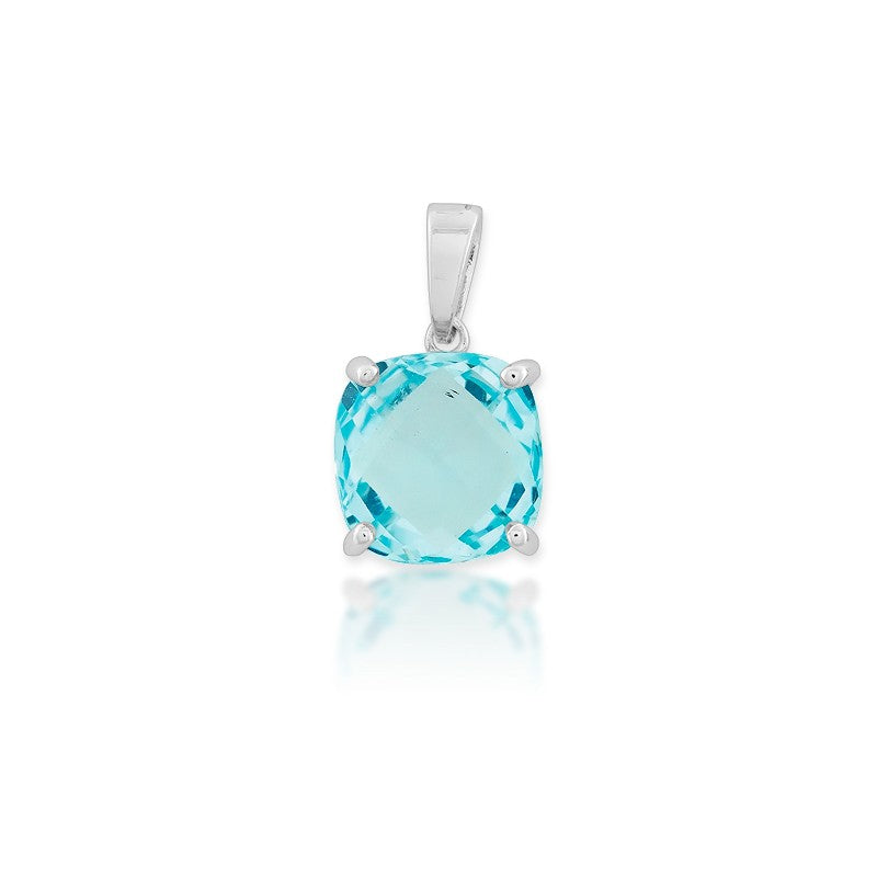 Sterling Silver Square Blue Topaz Prong Set Pendant