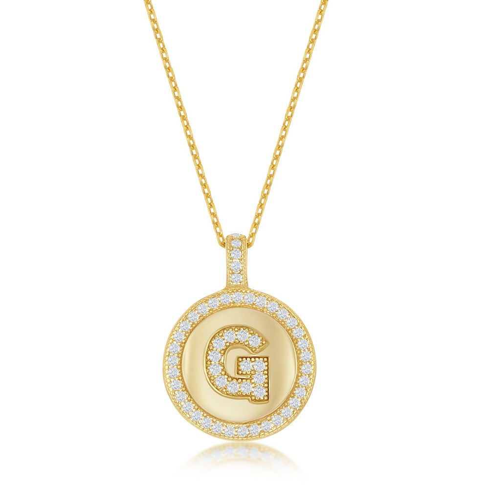 Sterling Silver Micro Pave Circle "G" Pendant W/ Chain - Gold Plated