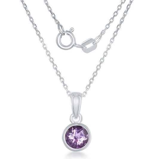 "February" Amethyst Bezel Set Pendant W/chain