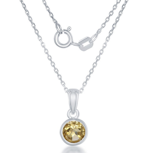"November" Citrine Bezel Set Pendant W/chain