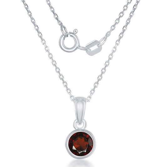 "January" Garnet Bezel Set Pendant W/chain