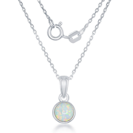 "October" White Inlay Opal Bezel Set Pendant W/chain