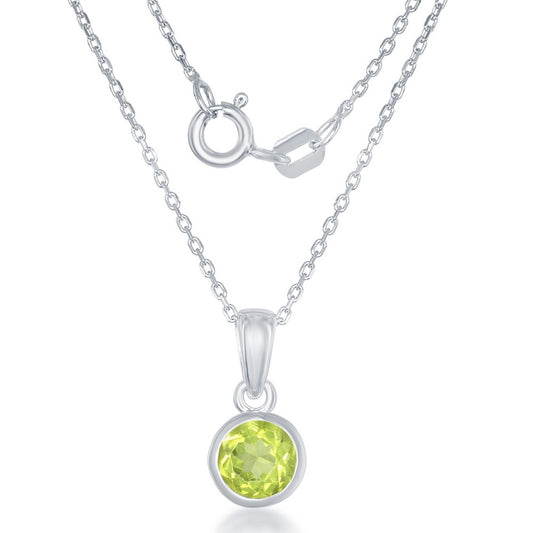 "August" Peridot Bezel Set Pendant W/chain