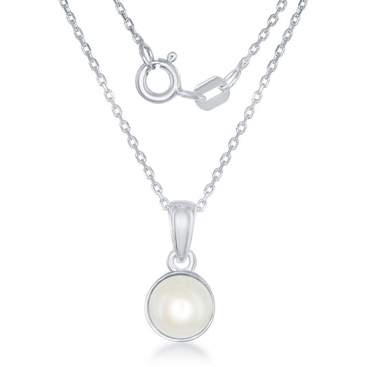 "June" Pearl Bezel Set Pendant W/chain