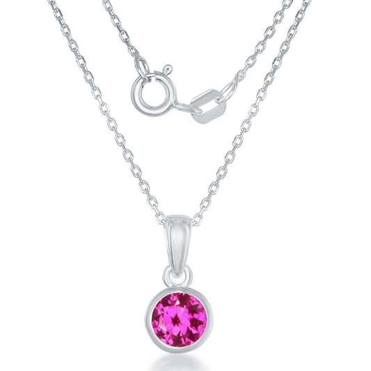"July" Created Ruby Bezel Set Pendant W/chain
