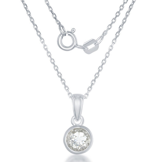 "April" White Topaz Bezel Set Pendant W/chain
